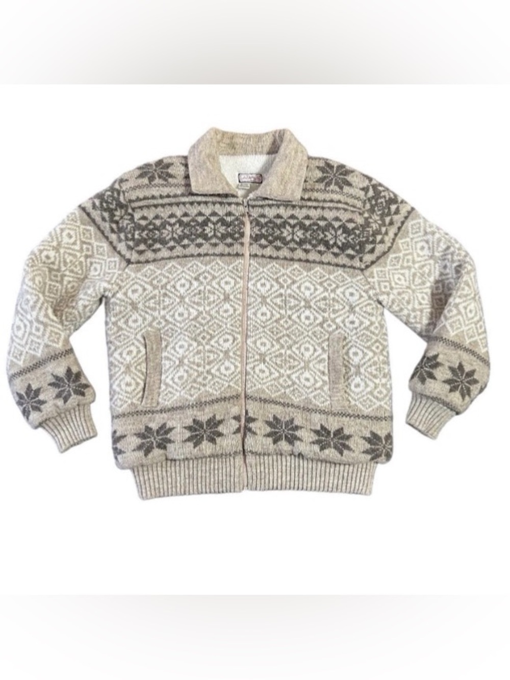 Vintage Lazarus Wool Blend Coat Norway Nordic Fair Isle Chunky Knit Womens XL